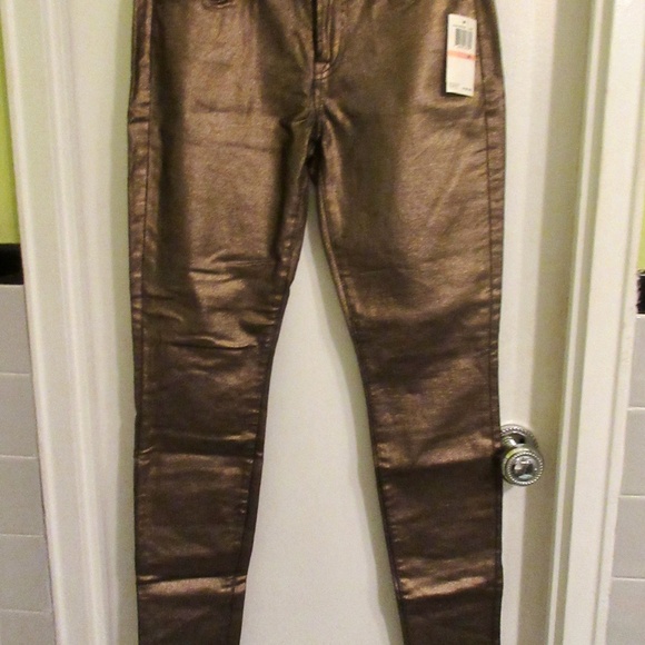 7 For All Mankind Metallic Bronze Skinny Jeans. - Picture 9 of 14